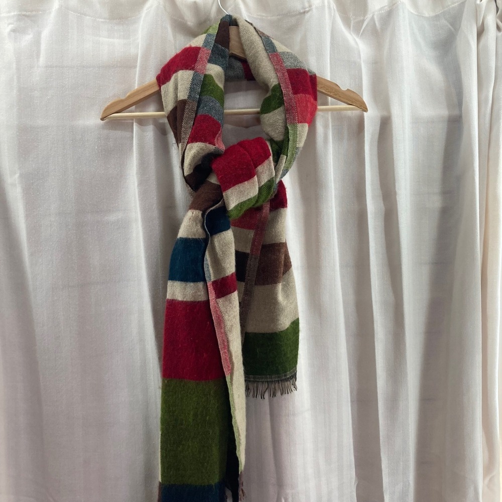 Natura Striped Wool Blend Scarf Shawl Wrap Fringe‎ Beige Red Green Blue Brown